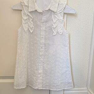 Girls' White Eyelet Ruffle Collar Tank Top